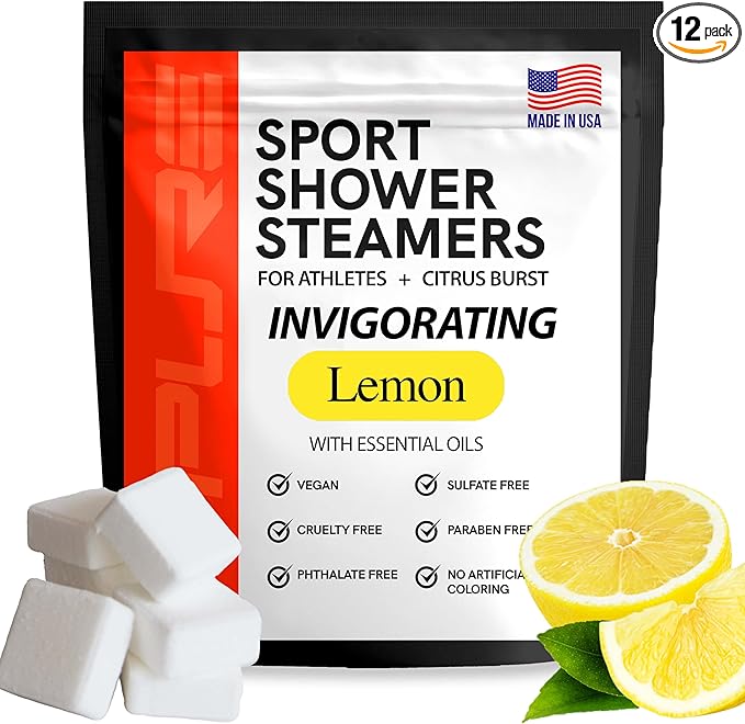 Sport Shower Steamers - USA Made with Natural Lemon Essential Oil, Aromatherapy, Stress and Sinus Relief, Muscle Recovery for Athletes, Best Birthday Presents and Mother’s Day Gifts for Runners