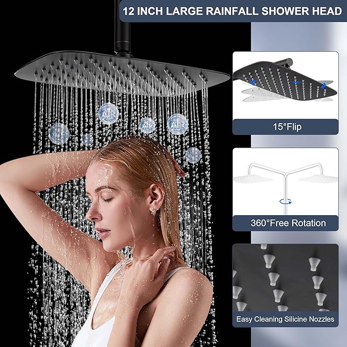 SonTiy Rain Shower Head System with Handheld Spray, 360° Adjustable Shower Arm Exposed Showerhead Kit with Caddy for Whole Family, Brushed Gold, Oil Rubbed Bronze