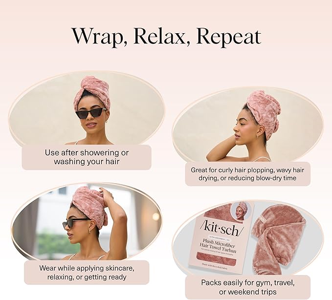 Kitsch Plush Microfiber Hair Towel Wrap for Women – Ultra Absorbent Microfiber Bath Towels for Wet, Curly, Long or Short Hair – Anti-Frizz Hair Wrap, Great Hair Care Gifts for Women
