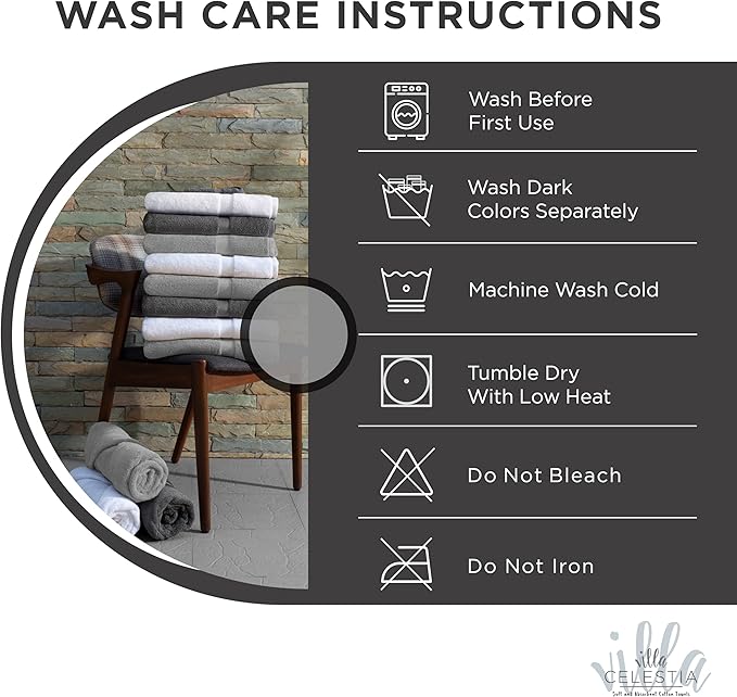 100% Cotton Bath Towel Set of 24-6 Bath Towels, 6 Hand Towels, 12 Wash Cloths, Sustainable, Soft, Highly Absorbent, Combed Cotton 24 Piece Set for Hotels, Spa, Bathroom, Dorm, Black