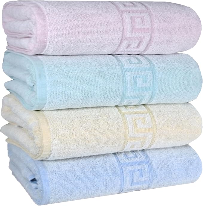 BolBom*S 100% Cotton Bath Towels,4 Pack (28" x 58"), Light Weight, Soft, Super Absorbent and Fast Drying, No Fading Multipurpose Use for Sports, Swimming, Travel, Fitness, Yoga, Multicolor.
