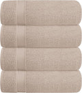 BELZZI Home Ultra Soft 4 Pack Oversized Bath Towel Set 27x54, Cotton Compact Bath Towels, Highly Absorbant Eco-Friendly Quickdry & Lightweight Towel, Ideal for Gym Travel Camp Pool - Tan