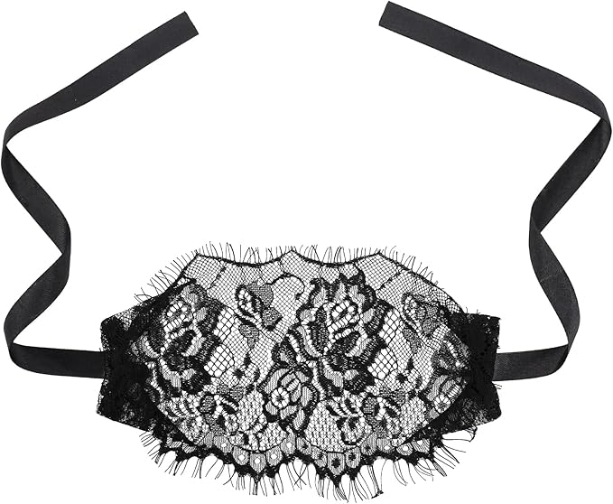 FRESHME Lace Sleep Eye Mask - Black Flower Embroidery See-Through Blindfold Adjustable Eyes Covers for Women Bed Night Sleeping Time Gift