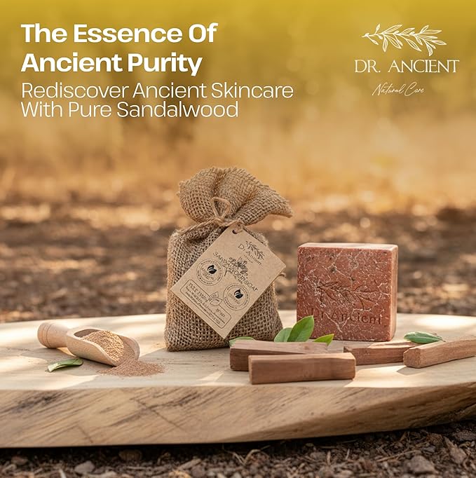 Dr.Ancient Sandalwood Soap Bar, Organic Soap Bars Handcrafted the Traditional Way, Natural Chemical-Free, Vegan, Used for Face Wash, Body Wash, and Hand Cleansing, Moisturizing, Nourishing Care