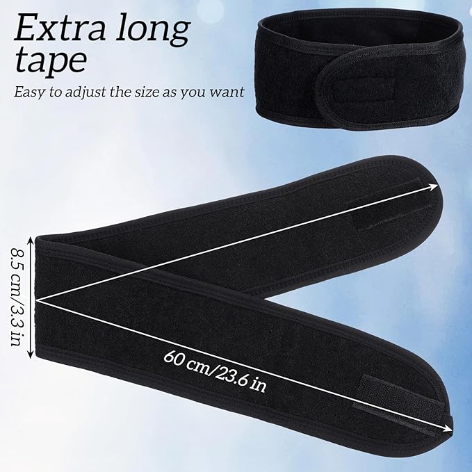 30 Pack Spa Headband Adjustable Facial Head Wrap for Women Black Hair Band for Makeup, Washing, Shower, Yoga, and Skincare