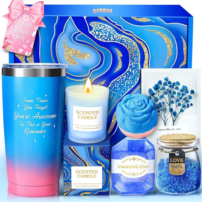 Gifts for Women, Mothers Day Gifts for Mom Sister Girlfriend Grandma Bestie Daughter Her Teacher Appreciation Graduation Gift, Self Care Spa Baskets Set Blue