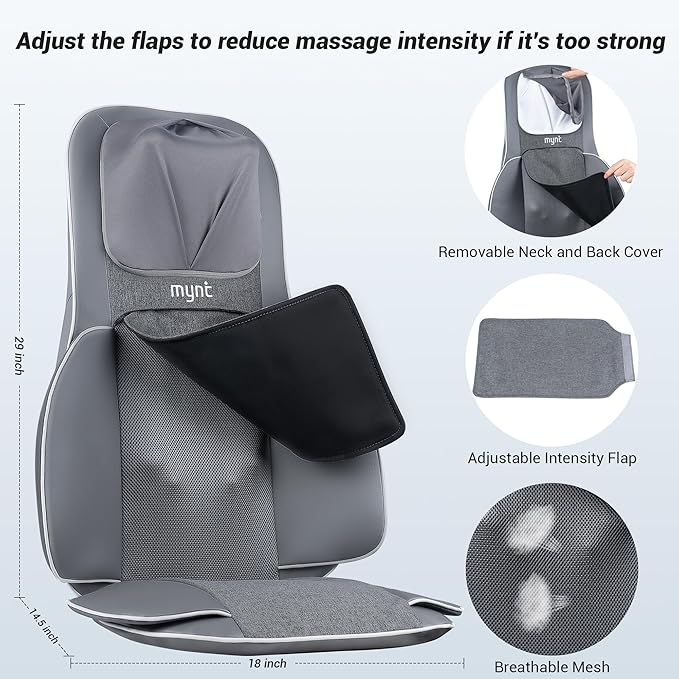 Mynt Back and Neck Massager for Pain Relief Deep Tissue,3D Shiatsu Acupressure Neck Back Massager with Heat, Seat Massager for Full Body Relaxation Dark Gray