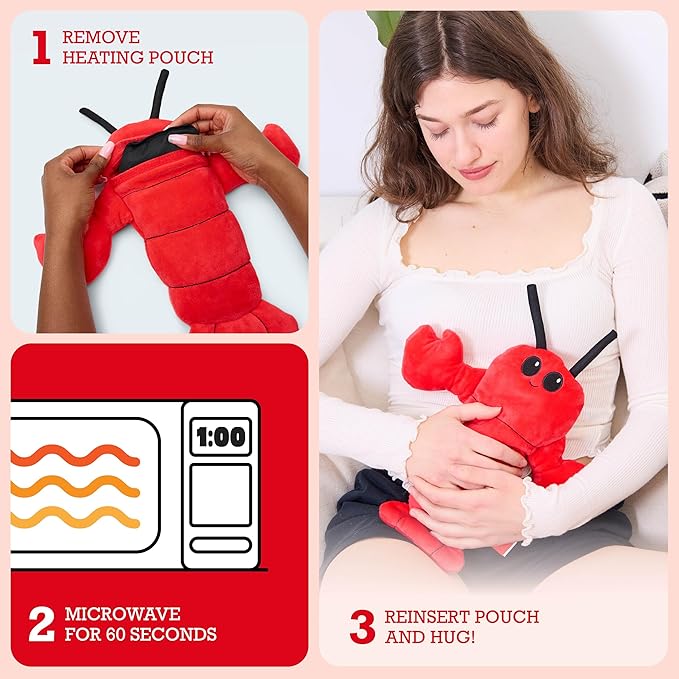 Menstruation Crustacean Lobster by Relatable, Microwavable Heating Pad for Period Cramps, Cuddly Plushies, Relaxing Gifts for Mom, Includes 1 Lavender Scented Heating Pad Plushy