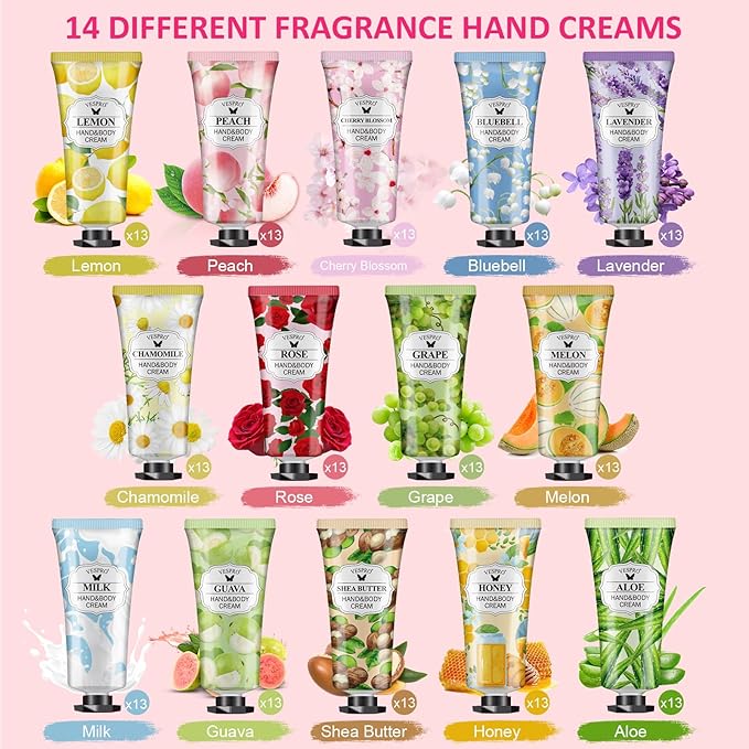 182 Pack Hand Cream Set, Mothers Day Gifts, Hand Lotion for Teacher Appreciation Gifts, Thank You Gifts, Bridesmaid Gifts, Birthday Gifts and Small Gifts, Hand Lotion Travel Size for Dry Cracked Hands