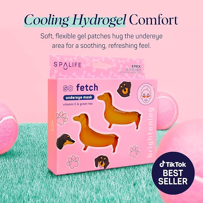SpaLife So Fetch Hydrogel Under Eye Patches for Dark Circles | Mothers Day Gifts | Dachshund Under Eye Patches for Puffy Eyes | Weiner Dog Undereye Bags | Pack of 8 Pairs (8 Undereye Treatments)
