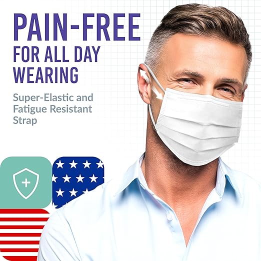 Medtecs Face Mask Disposable - Made in USA - Comfortable 3 Layer Breathable Mask, the Better Protection and Health Choice - CoverU Adult Mask - 50 PCS/Box x40 - White