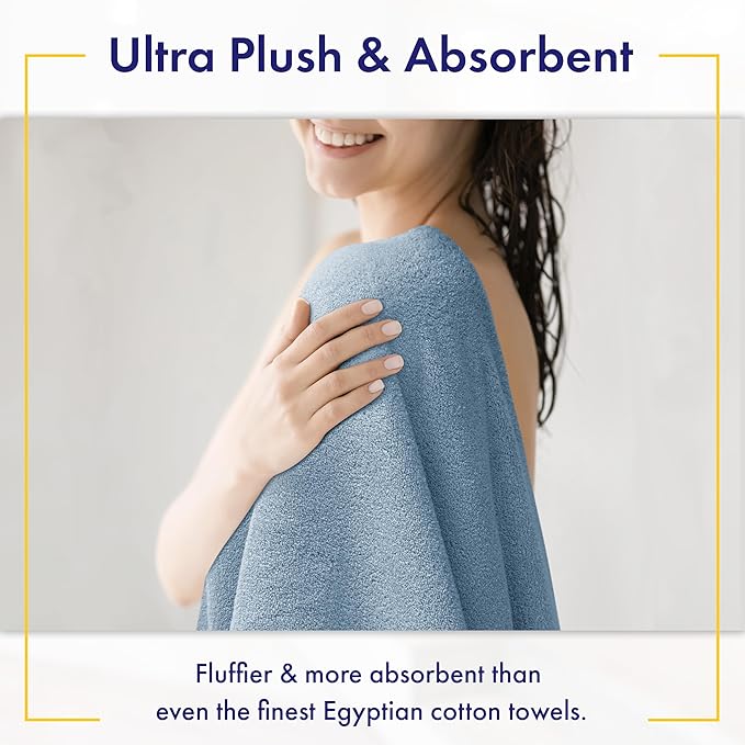 Alusa Home 100% Organic Luxury Bath Sheets - GOTS Certified - Extra Large 35x70 Inches (Pack of 2) Zero-Twist, Long-Staple Cotton Bath Sheet Set (Chambray)