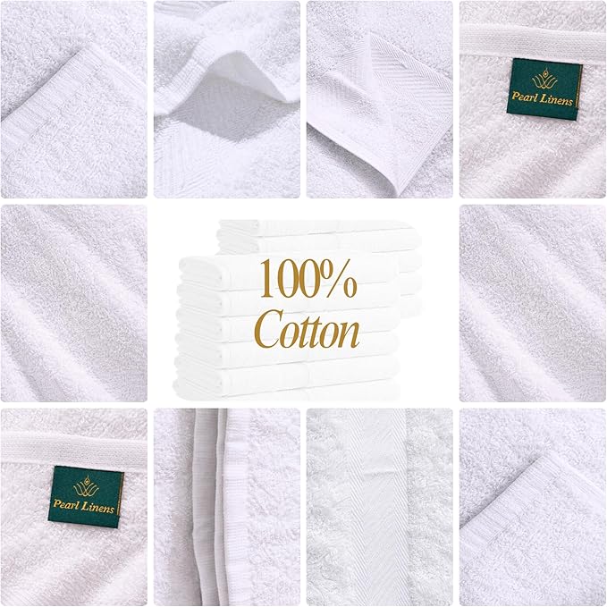 Pearl Linens Pack of 12 100% Cotton Bath Towels – 24x48 Quick-Dry, Lightweight, Soft & Absorbent Bathroom Towels for Spa, Gym, Hotel & Shower – Bulk White Towel Set