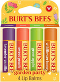 Burt's Bees 4 Pack Lavender Vanilla, Sweet Peach, Green Apple, Wildflower Honey; 24 Hour Moisture Moisturizing Lip Balm, 100% Natural Origin, Mother's Day Gift, 4 Tubes, 0.15 oz
