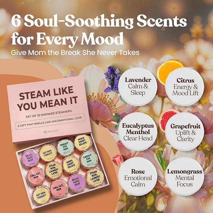 MESMOS 12 Assorted Shower Steamers Aromatherapy, Gifts for Moms Who Have Everything, Birthday Presents, Good Things & Unique Gifts for Mom from Daughter & Son, Relaxation Self Care Mom Gift Items