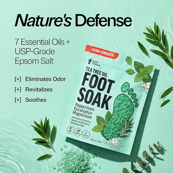 Tea Tree Oil Foot Soak with Epsom Salt - For Toenail Repair, Odor Elimination & Softening Calluses - Soothes Tired, Sore Feet & Itchy Skin - Made in USA, 16 oz