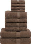 Superior Egyptian Cotton Pile 10 Piece Towel Set, Includes 2 Bath, 4 Hand, 4 Face Towels/ Washcloths, Ultra Soft Luxury Towels, Thick Plush Essentials, Guest Bath, Spa, Hotel Bathroom, Chocolate