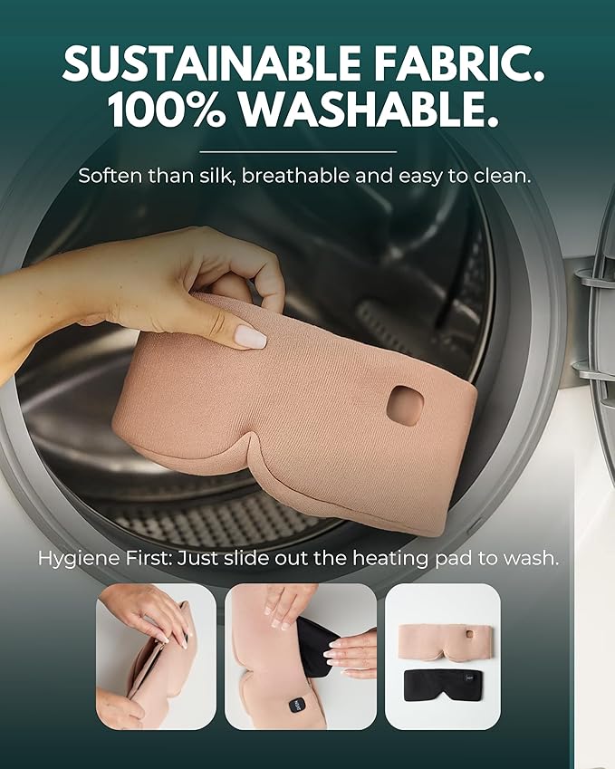 Heated Eye Mask - Cordless Eye Mask for Dry & Tired Eyes - 4 Adjustable Temperature Settings - Rechargeable and Light Blocking, Washable Cover for Cleaning (Sunset Rose)