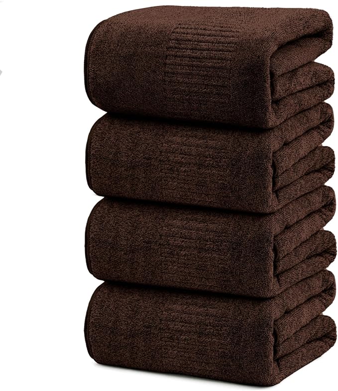 SEISSO Bath Towels, Extra Absorbent & Quick Drying Lightweight Fiber Towels, Premium Big Soft Bath Towel for Fitness, Spa, Sports Towels, Yoga Towel, Brown(4 Pack)