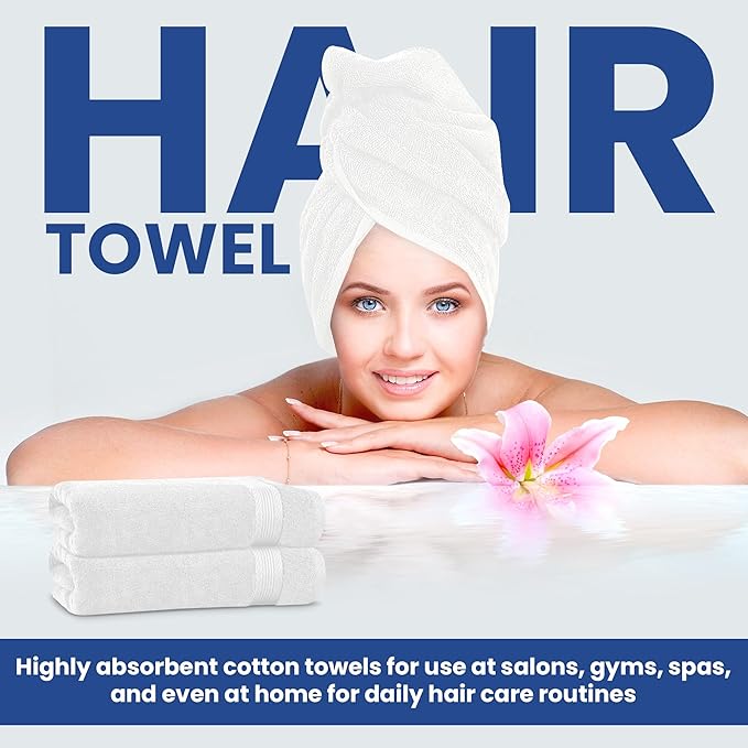 Linteum Textile Supply Luxury Hair Towels 100% Ring Spun Cotton Towel for Women, Men, Kids | 20x40 inches Quick Dry Towels for Gym, Beauty, Spa, Salon | Pack of 6 | White | Superior Soft Touch