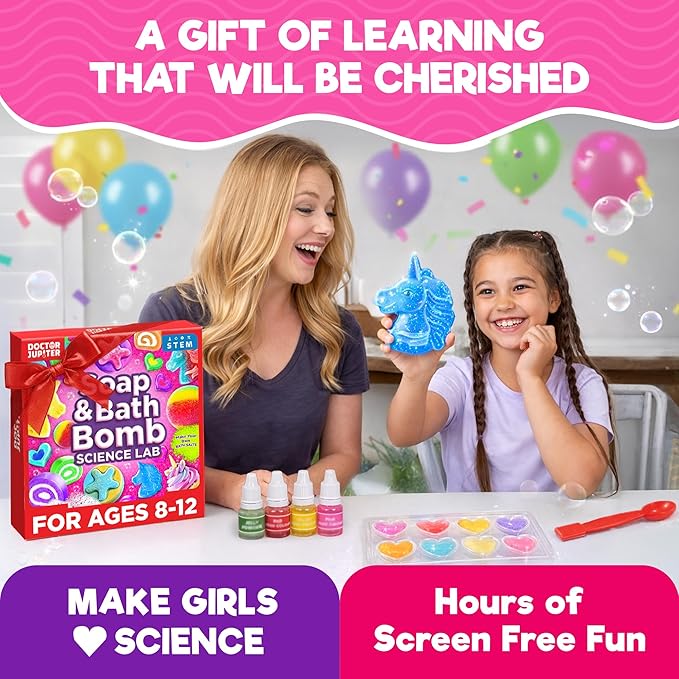 Doctor Jupiter Soap & Bath Bomb Making Kit for Kids Ages 8-10-12 | Girls Crafts, Birthday Gift Ideas for 8+ Years Old Girls | Learning & Educational Toys, Science Kit, DIY Project