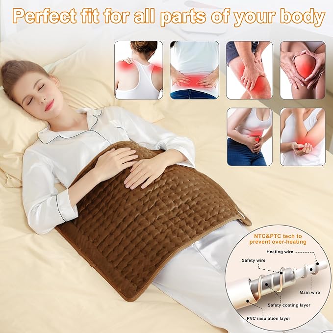 Deepsoon Heating Pad,Electric Heating Pads for Back,Neck,Moist Heating Pad for Abdomen Shoulder Knee Legs,Dry/Moist Heat&Auto Shut Off,Mother's Day Birthday for Men and Women,Brown,24x20 Inch
