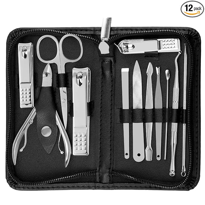 Manicure Pedicure Set - Nail Clippers Toenail Clippers Kit,Professional Manicure Kit Pedicure Kit,Nail Care Kit with,Travel Case, Set of 12