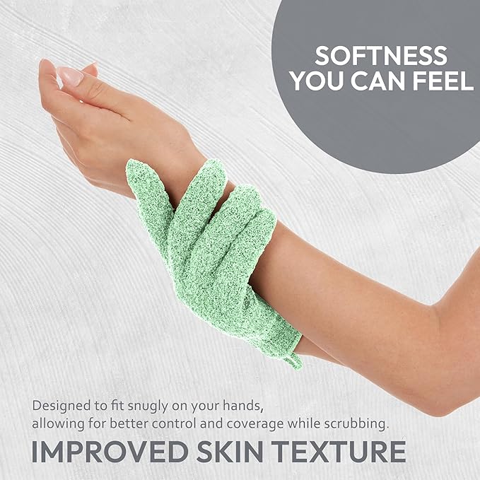 4 Pairs Exfoliating Gloves, 100% Nylon, Dual Texture Body Scrub for Spa, Massage & Dead Skin Removal, Multi-Color Shower Bath Accessories (Sage Mist/Soft Orchid)