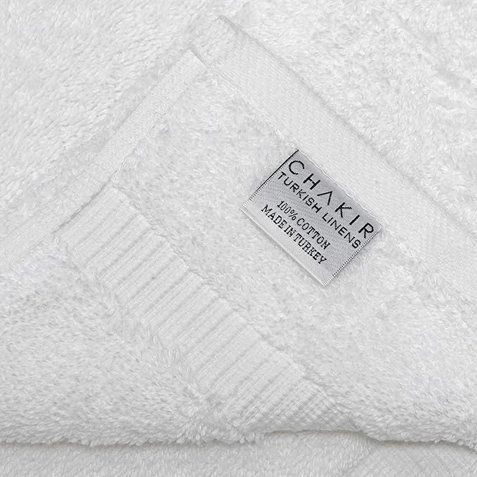 Chakir Turkish Linens 100% Cotton Premium Turkish Towels for Bathroom, 2 Large Bath Towels 36x60, 2 Hand Towels, 2 Washcloths (6-Piece Towel Set, White)