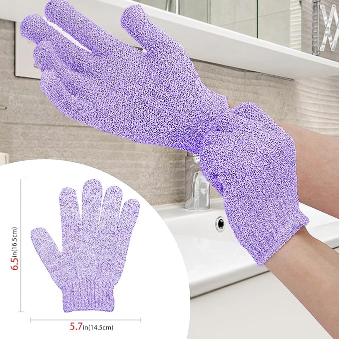 4 Pairs Bath Gloves, Body Scrub Mitts, Shower Scrubber Gloves for Shower Spa Massage & Body Scrub for Women Bath Spa Accessories (Purple, S)