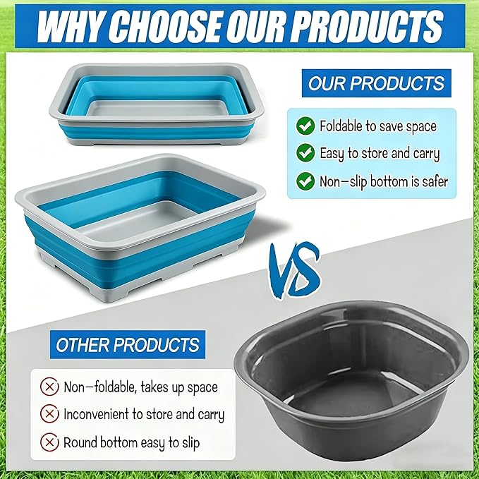 Pool Foot Bath Tray for Swimming Pool, Non- Slip Collapsible Foot Bath for Pool, Portable Foot Tub for Pool for Above Ground Pool Accessories, Rinse Feet Keep Clean (Blue + White)