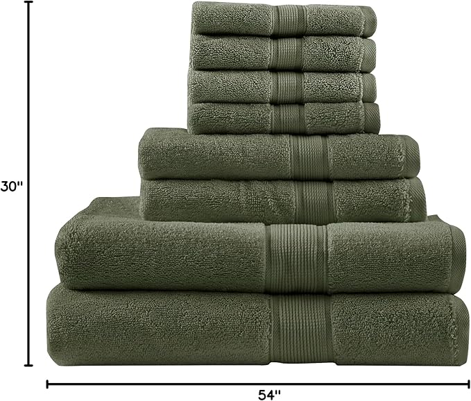 Madison Park 800GSM Bathroom Towel Set of 8 100% Cotton Bath Towel Set for Bathroom Luxurious Highly Absorbent 2 Bath Towels 2 Hand Towels 4 Washcloths Quick Dry Spa Quality Olive Green