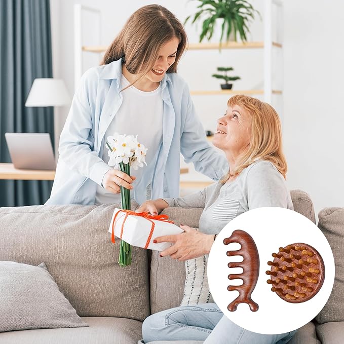 Wooden Scalp Massager & Hair Scrubber, Head Massager Brush for Hair Growth, Natural Sandalwood Wide Tooth Combs, Manual Scalp Scrubber, Portable Scalps Brush for Woman Men Wet Dry Hairs