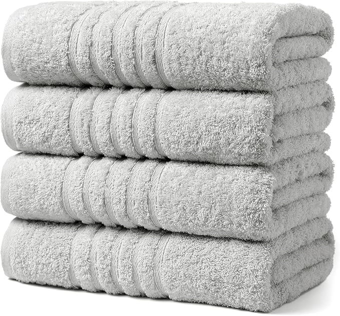 Aibaser Towels - Premium 100% Cotton Bath Towels Set (27 x 54 inches), Lightweight and High Absorbency Quick Drying (Light Grey)