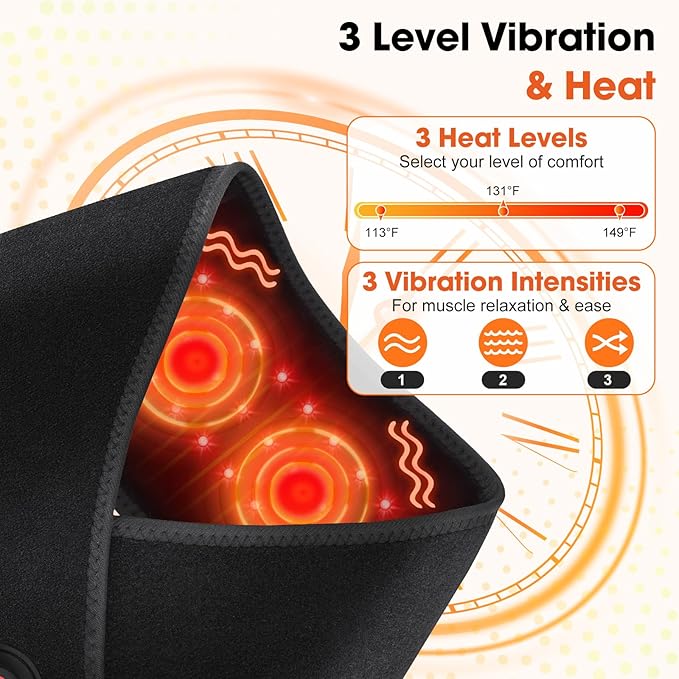 Cordless Neck Heating Pad Massager,3000mAh Rechargeable Neck Massager with Heat,Electric Heated Neck Wrap for Pain with 3 Levels Heat & 3 Vibration Modes