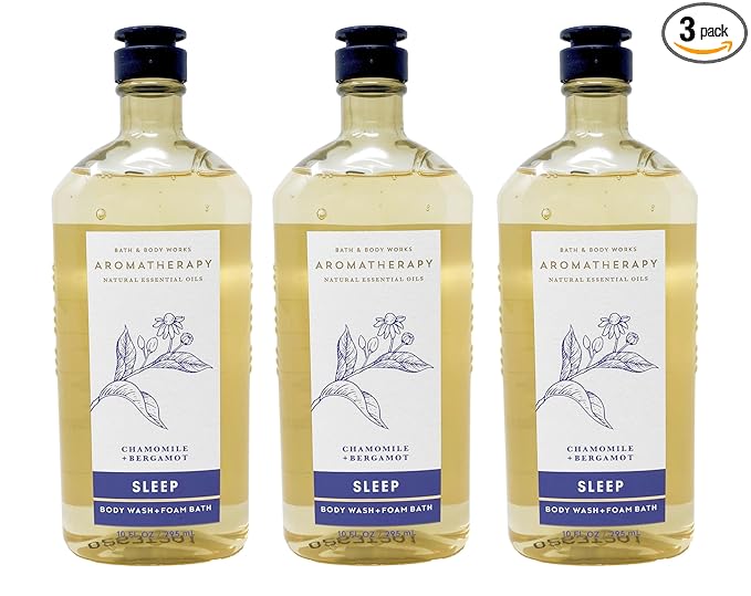 Bath & Body Works Aromatherapy Body Wash & Foam Bath, Gift Sets 10 fl oz per Bottle (3 Pack) (Chamomile + Bergamot)