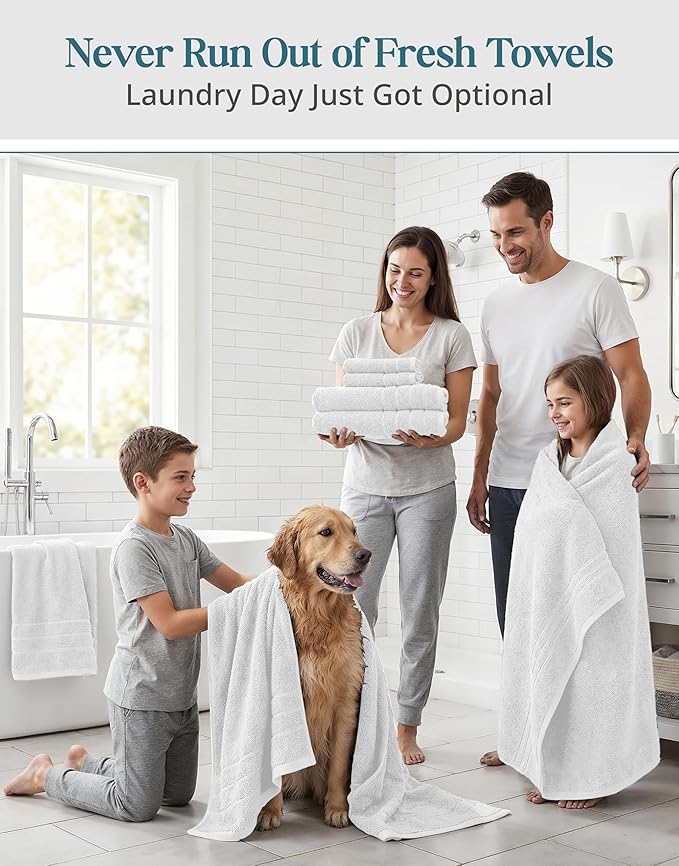 CASA PLATINO 100% Cotton Bath Towel Set 18 Pc - Super Soft, Absorbent & Quick Dry - 6 Bath, 6 Washcloths, 6 Hand Towels for Bathroom - Hotel Quality Turkish Towels, Ideal for Spa, Gym & Travel - White