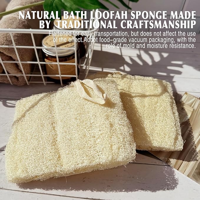Natural Shower Loofah Sponge, Bath Exfoliating Loofa Body Scrubber, Soft and Easy Foaming Spa Luffa Sponges (2Pack)