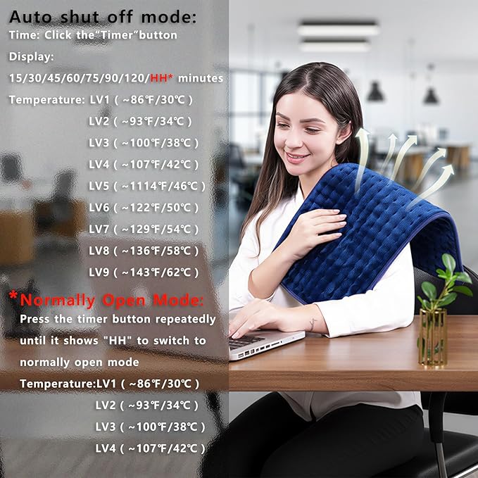 Electric Heating Pad, 2025 Upgraded Dual Mode Controller (Manual and auto Off Mode),Multiple Safety protections, Comfortable Soft, Machine Washable（18"x 33" Dark Blue）