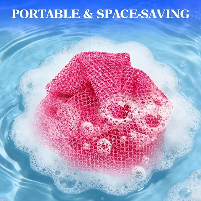 African Net Sponge - Deep Exfoliating Body Scrubber - Ultra Long African Net Sponge Reaches All Back Areas, Gently Buffs Away Dry Flaky Skin for a Renewed Feel, Home Spa Experience（Rose red）