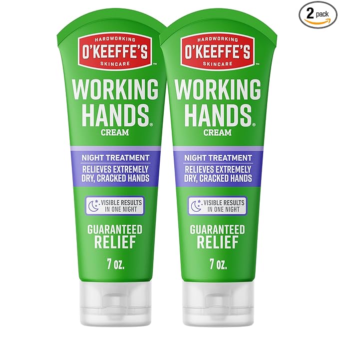 O'Keeffe's Working Hands Night Treatment Hand Cream for Extreme Dryness - 7 oz Tube (2 Pack) - Repairing Skincare for Cracked, Dry Hands