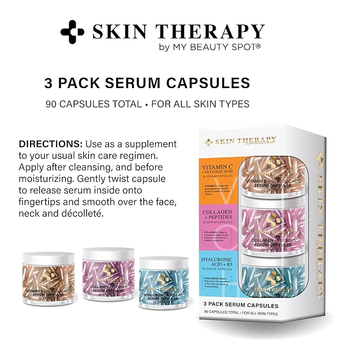 My Beauty Spot Facial Serum Capsules 3 Pack 90pcs Vitamin C Serum, Hylunaric Acid Serum, Collagen Serum for Face Anti Aging Anti Wrinkle Serum for Fine Lines