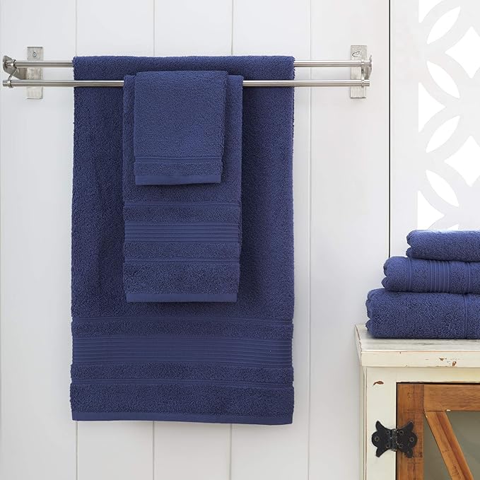 Personalize Your Towels with Custom Embroidery: Names, Monograms, and Initials. Perfect For Kids, Adults, Pool, Travel, Gifts 3-Piece Towel Set 1 Bath Towel, 1 Hand Towel, and 1 Wash Cloth - Navy Blue