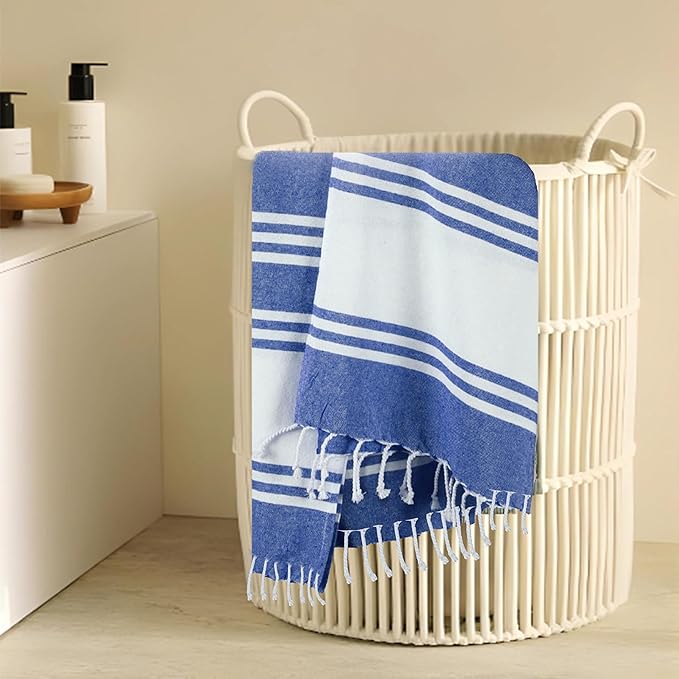 Goroly Home Cotton Turkish Peshtemal Beach Towel, Extra Large, Thin Quick Dry Sand Free Pool & Swim Towel, Bathing Blanket, Travel Essentials, (Royal Blue, 36x71 Inches)