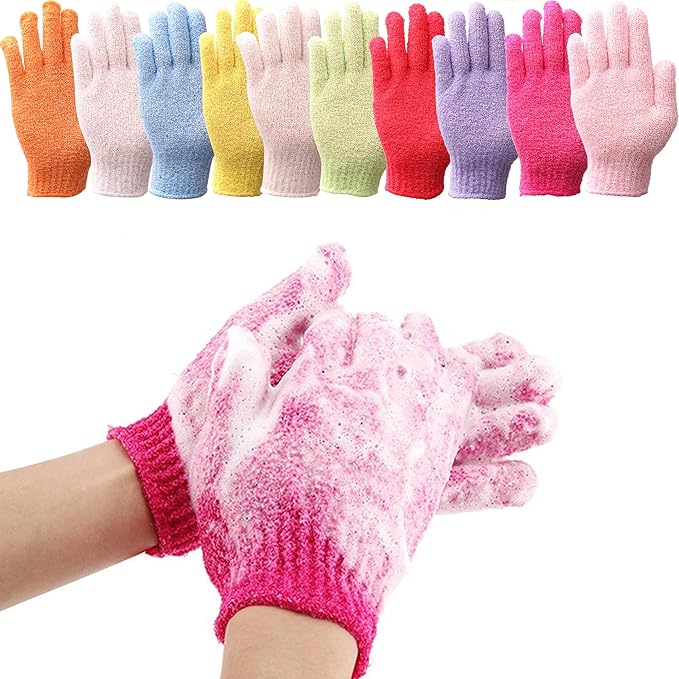 IBLUE Shower Gloves,Double Sided Exfoliating Bath Body Scrub Gloves For Women & Men Deep Clean Skin Spa Bathing,#P207