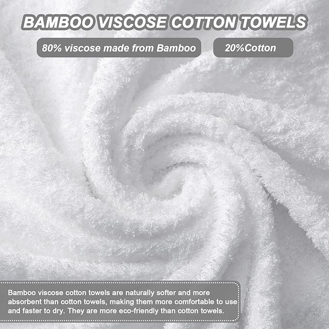 Aibaser Bath Towels - Natural, Ultra Absorbent Towels for Bathroom, Travel, Gym, Shower and Spa (2 Piece Set) (White, 35 in x 70 in)