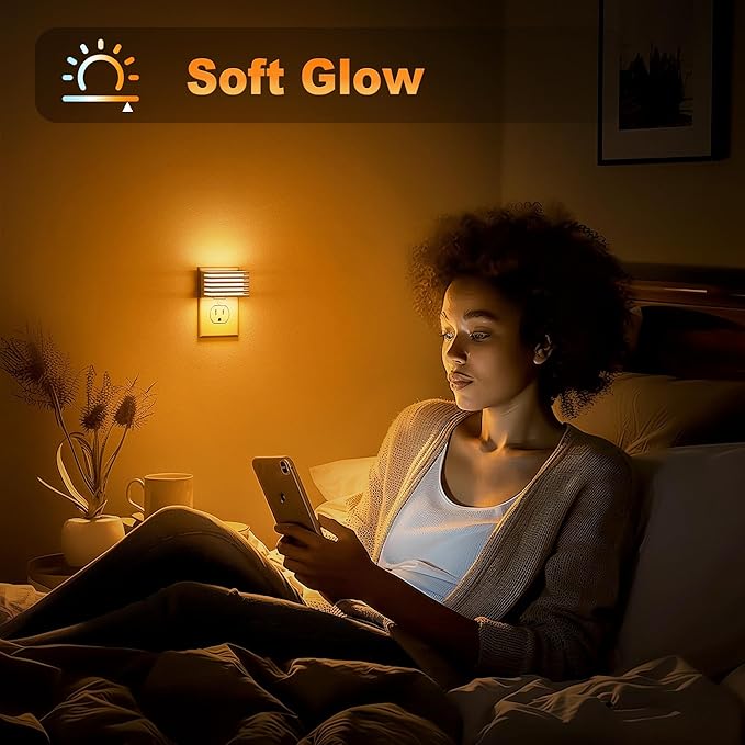 JandCase Amber Night Light, Night Lights Plug into Wall with Dusk to Dawn Sensor, Dimmable Plug in Night Light, Adjustable Brightness, [2 Pack] Amber Nightlight for Bedroom Bathroom Hallway