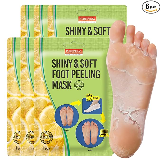 Purederm Shiny & Soft Foot Peeling Mask (6 pack) - For smooth and moist baby skin with Exfoliating peel off Calluses, Dry Skin, Cracked Heels - Men and Women