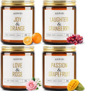 AOOVOO Candle Set - 4PC Scented Candles, 28 oz Soy Candles, Soy Candle for Home Scented, Joy Orange/Laughter Cranberry/Love Rose/Passion Grapefruit