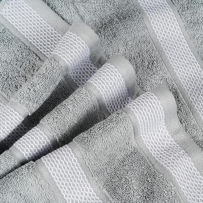 CASA COPENHAGEN Solitaire 4Pcs 100% Egyptian Cotton Large Designer Towels Gift Set- Grey, 600 GSM, 55"x27", 4Bath Towels for Bathroom (Box Pack, Set for Women & Men)